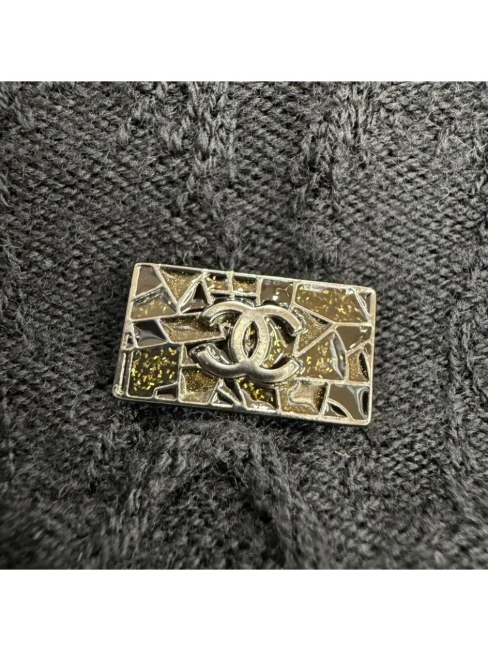 Chanel Wool CC Logo Plate Long Sleeve Knit Dress Black 36